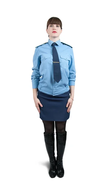 Woman in uniform over white — Stock Photo, Image