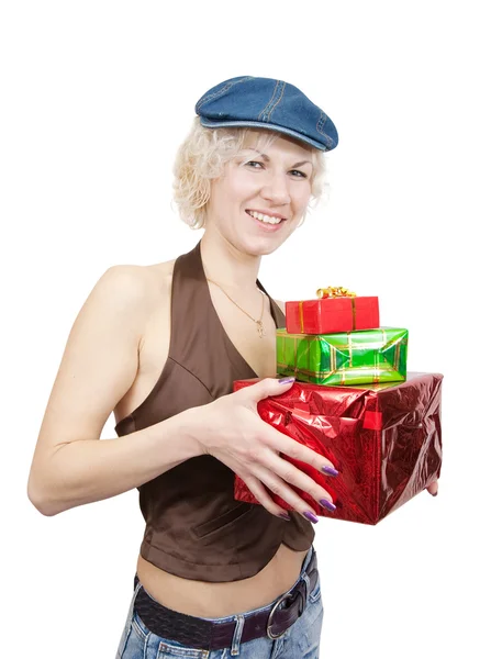 Щаслива дівчина з подарунками — стокове фото