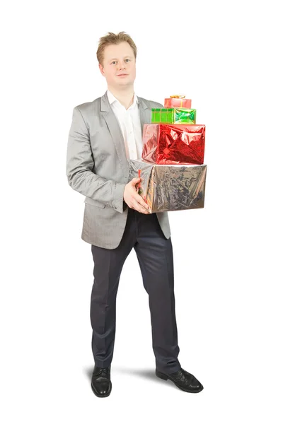 Uomo d'affari con scatole regalo — Foto Stock