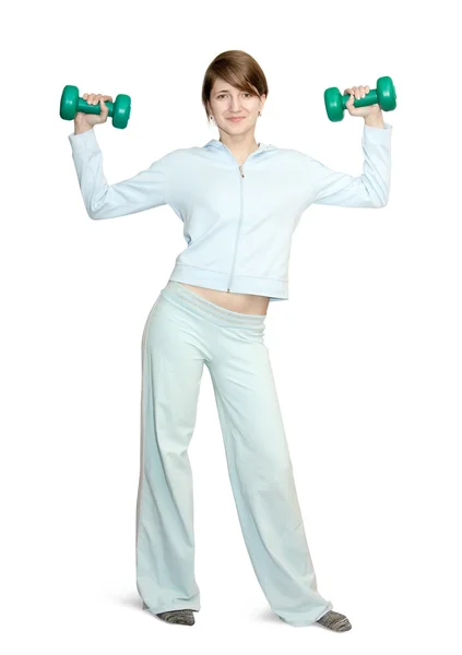 Sporty girl with barbell — Stock Photo, Image