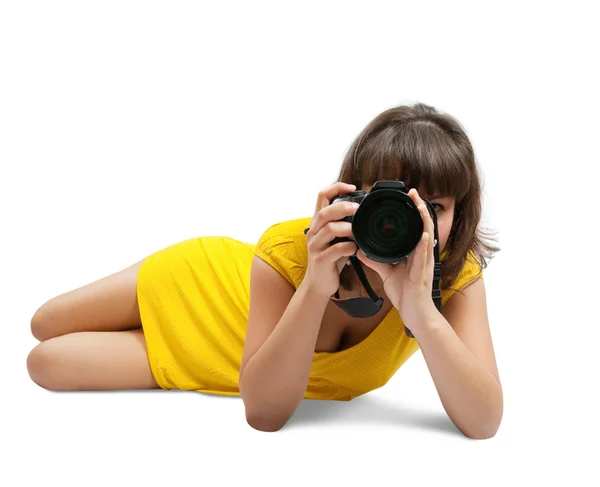 Jong meisje met camera — Stockfoto