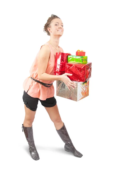 Dívka s přítomných boxy — Stock fotografie