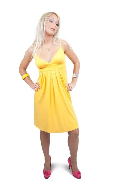 Mädchen in gelbem sexy Kleid — Stockfoto