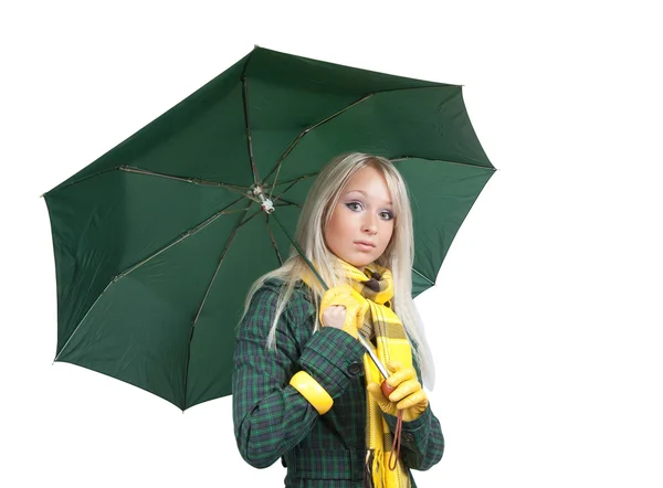 Girl with umbrella over white — Stock Photo, Image