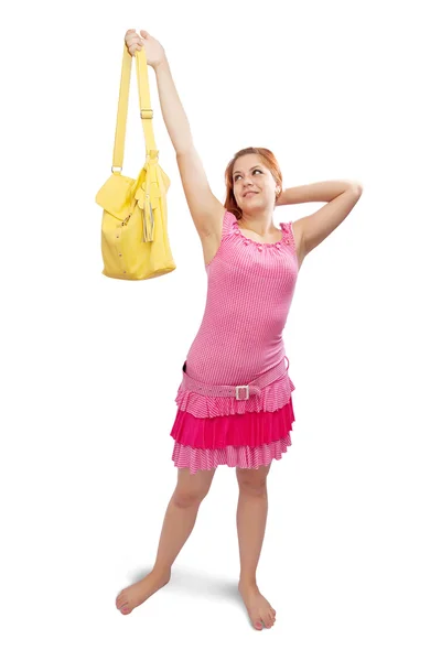 Dívka s žlutá kabelka — Stock fotografie