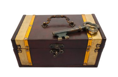 Gold key on treasure chest clipart