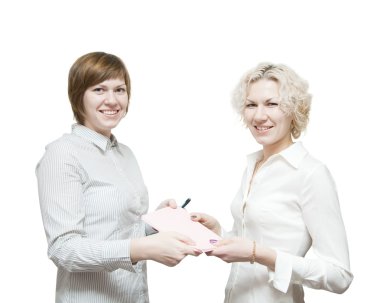 Businesswomans holding document clipart