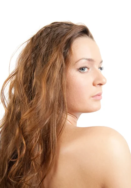Menina de cabelos longos sobre branco — Fotografia de Stock