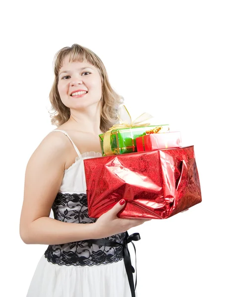 Mujer rubia con regalos —  Fotos de Stock