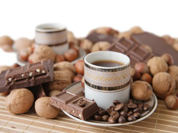 Šálky kávy s čokoládou — Stock fotografie