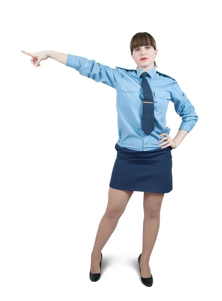 Wskazujące kobieta w mundurze — Zdjęcie stockowe