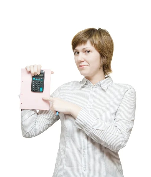 Jonge zakenvrouw met calculator — Stockfoto