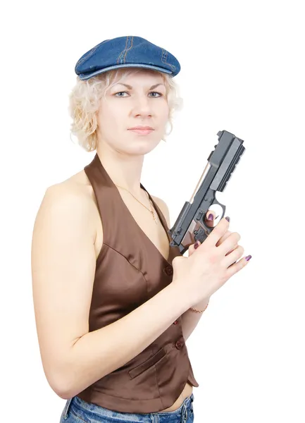 Постріл красивої дівчини, що тримає пістолет — стокове фото