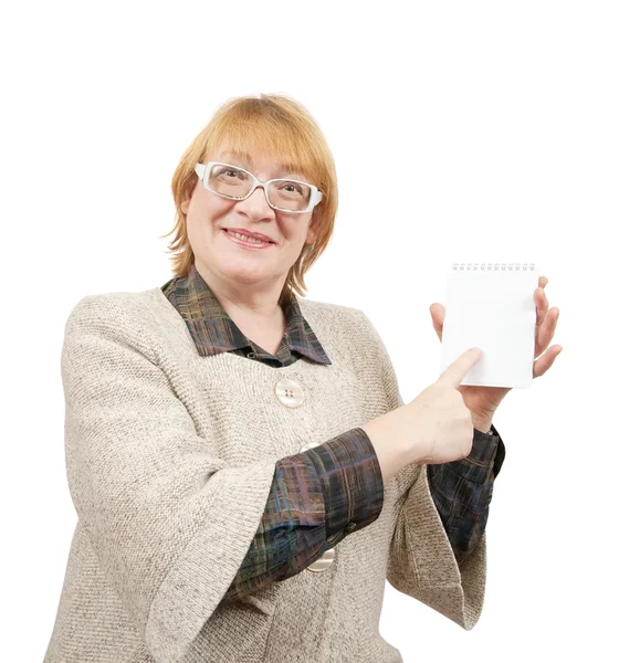 Smiling senior woman pointing — Stock Photo, Image