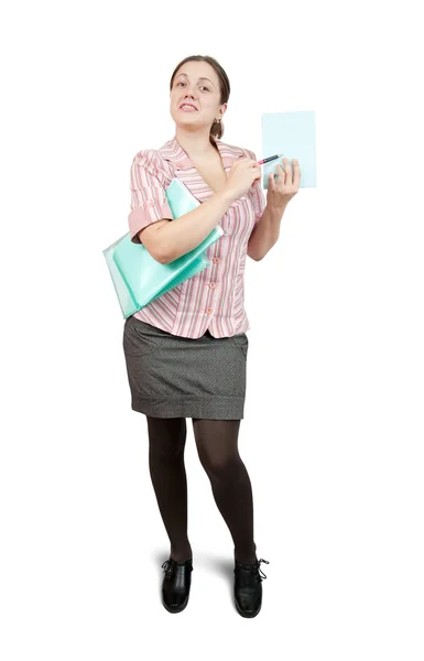 Femme d'affaires pointant sur papier vide — Photo