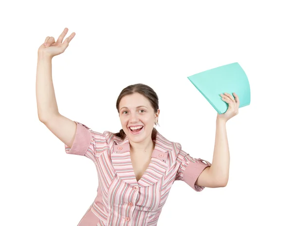 Счастливая деловая женщина с документами — стоковое фото