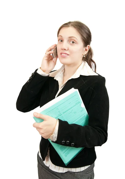 Responsabile donna che parla tramite cellulare — Foto Stock