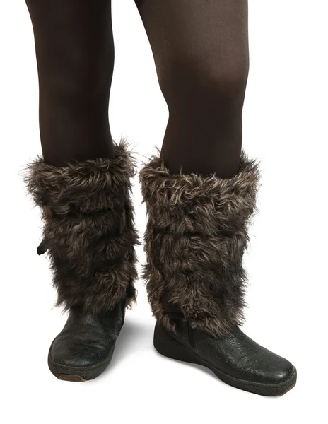 Женские ноги в зимних сапогах — стоковое фото