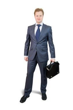 Businessman holding brief case clipart