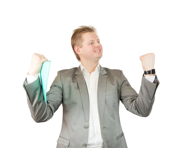 Happy businessman with documents — Stock Photo, Image