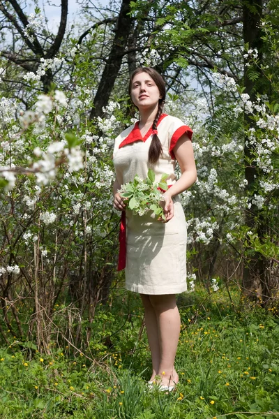 在春天的花园中的女人 — 图库照片