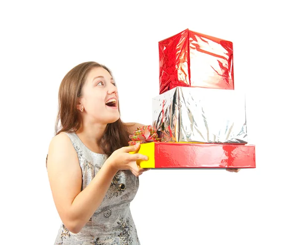 Girl with gifts — Stock Photo, Image