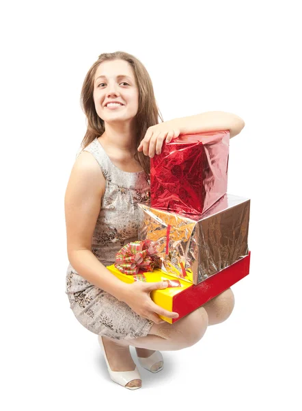 Sexy girl with present boxes — Stock Photo, Image