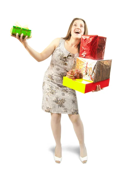 Chica con cajas de regalo —  Fotos de Stock