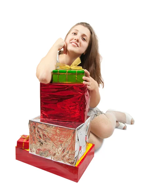 Girl with coloured gifts — Stock Photo, Image