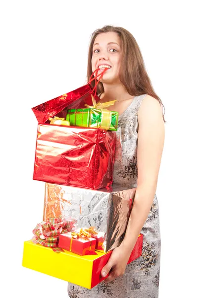 Renkli alışveriş torbaları ile kız — Stok fotoğraf