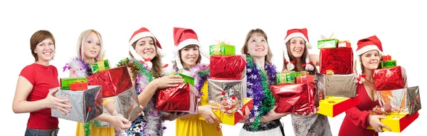 Дівчата з різдвяними подарунками — стокове фото