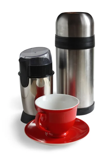 보온병 뚜껑과 전기 커피 분쇄기 — 스톡 사진
