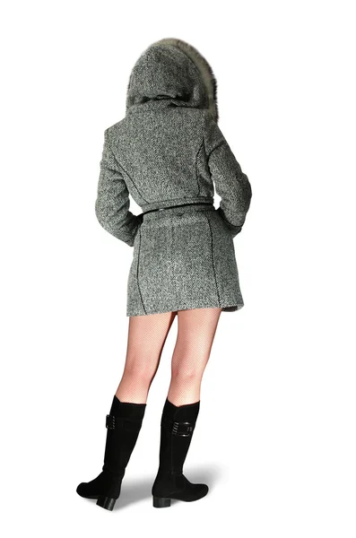Niña trasera en abrigo gris —  Fotos de Stock