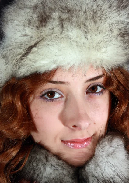 Portret dziewczynki w cap Lis polarny — Zdjęcie stockowe