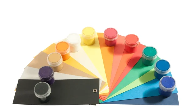 Paints and colored paper — Stock Photo, Image