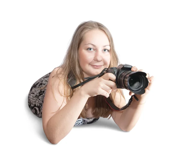 Νεαρή γυναίκα φωτογράφος — Φωτογραφία Αρχείου