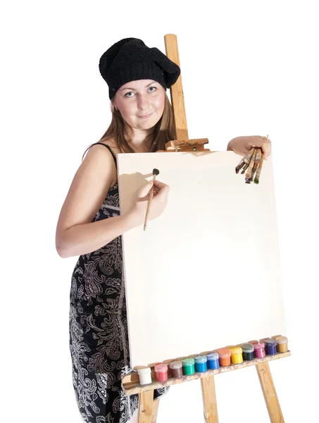 Chica con lienzo vacío — Foto de Stock