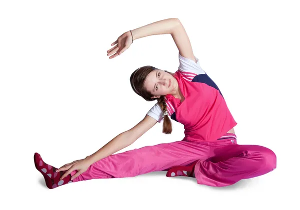 做健身的粉色运动服的女孩 — 图库照片