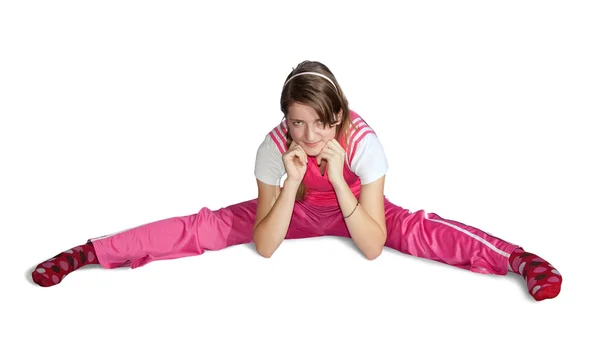 Улыбающаяся девушка в розовой спортивной одежде — стоковое фото