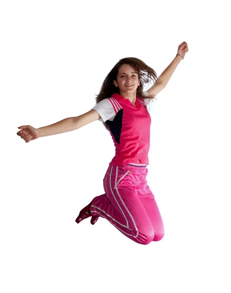 Saltando menina adolescente de cabelos longos — Fotografia de Stock