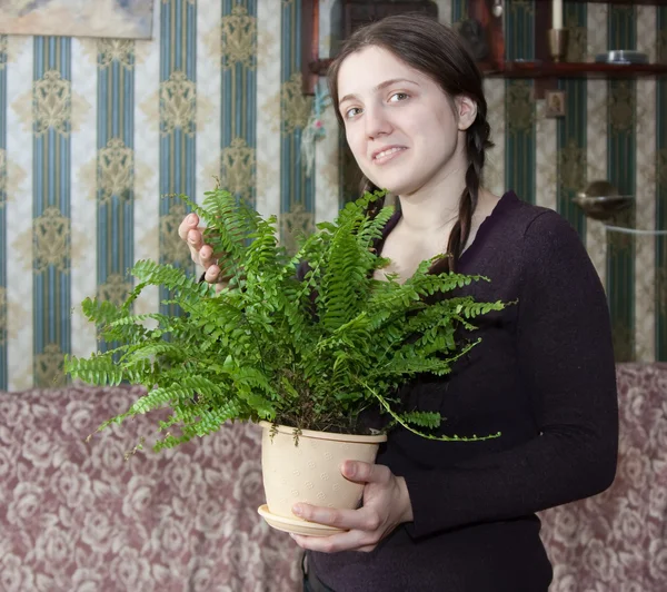 Girl with fern — Stock Photo, Image