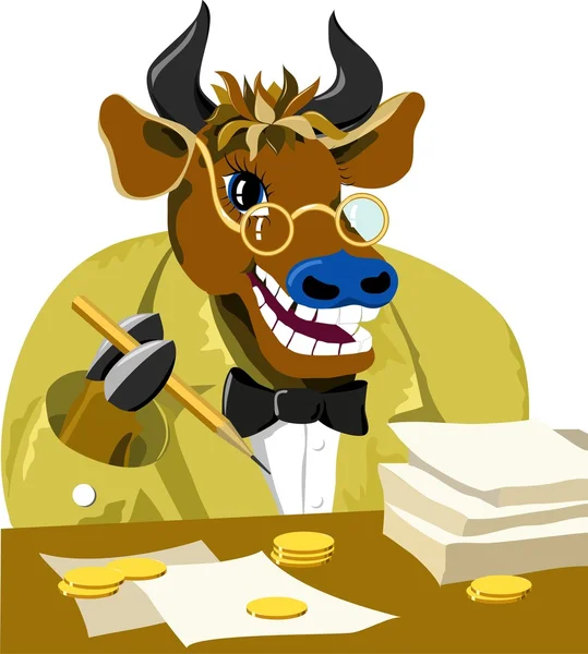 Cartoon stier is zakenman — Stockfoto