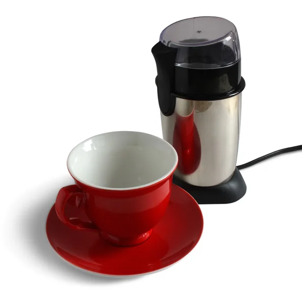 Moedor de café elétrico e tampa vermelha — Fotografia de Stock