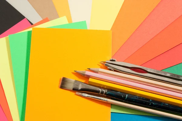Stationery on colored papers — Stock Photo, Image