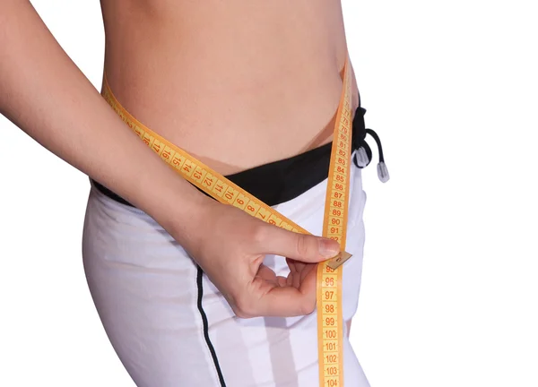 Girl measuring waist — Stock Photo, Image