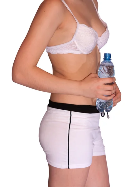 Mulher jovem com garrafa de água — Fotografia de Stock