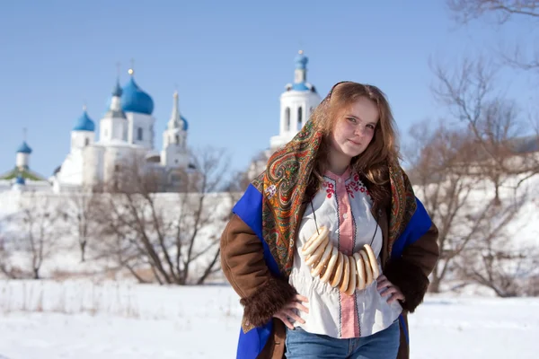 Girl in russian traditional clothes — Stock Photo, Image