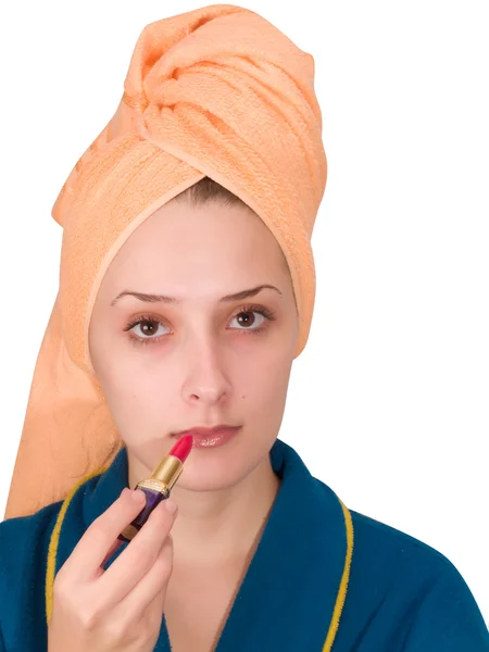 La muchacha los cosméticos haciendo el maquillaje —  Fotos de Stock