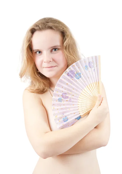 Dívka s ventilátorem — Stock fotografie