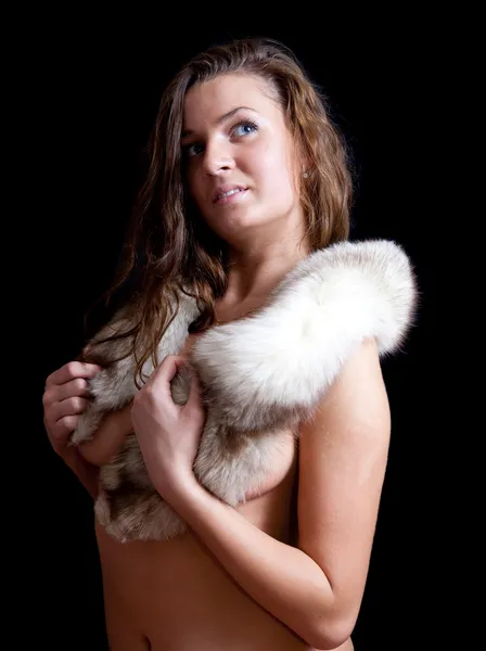 Girl with fur — Stock Photo, Image